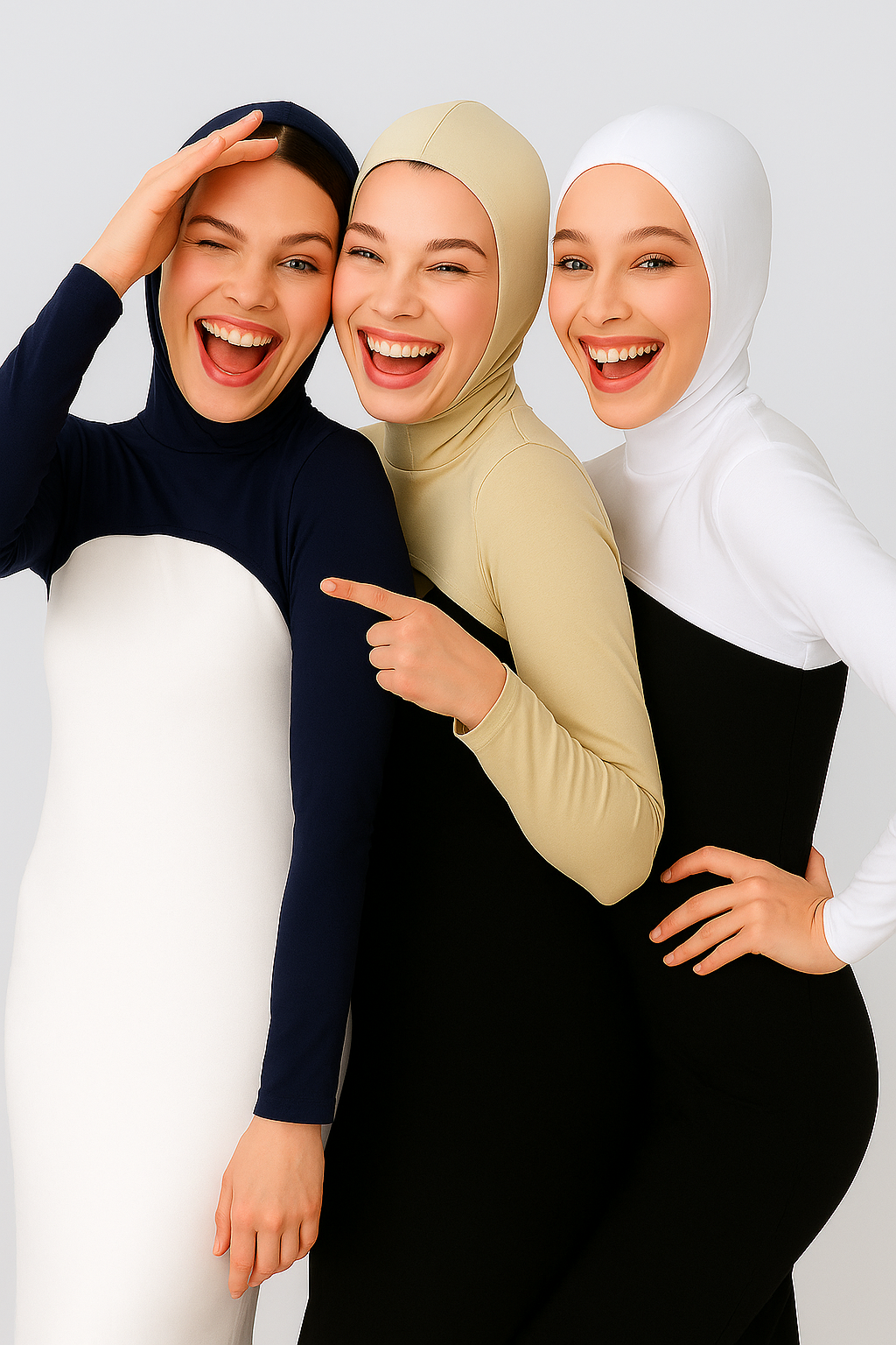 3'lü Set Boneli Boyunluklu Kolluk - Beyaz, Bej ve Lacivert