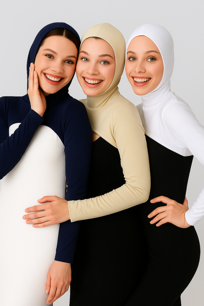 3'lü Set Boneli Boyunluklu Kolluk - Beyaz, Bej ve Lacivert