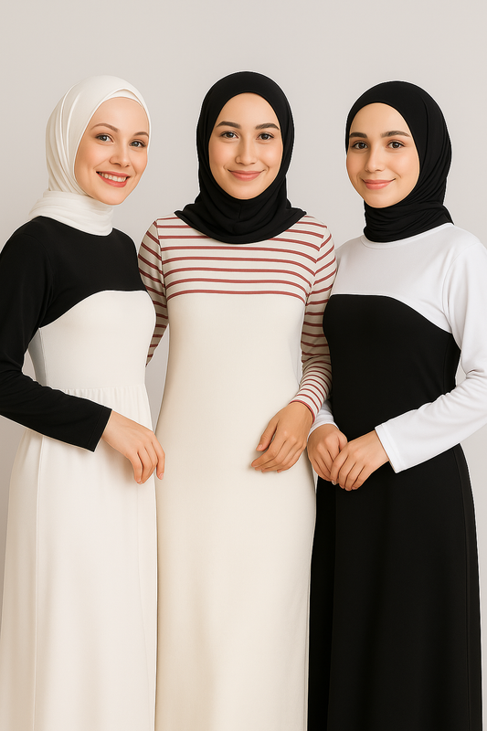 3'lü Set Bisiklet Yaka Boyunluklu Kolluk - Beyaz, Siyah ve Bordo Çizgili