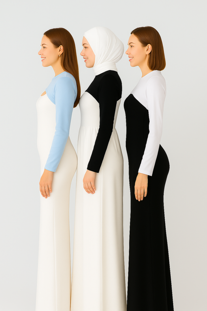 3'lü Set Bisiklet Yaka Boyunluklu Kolluk - Beyaz, Siyah ve Bebe Mavi