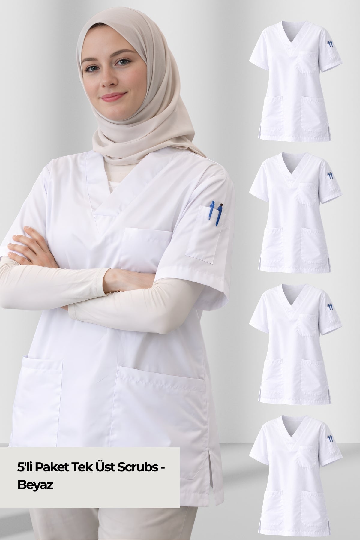 5'li Paket Tek Üst 4 Cepli Scrubs Forma