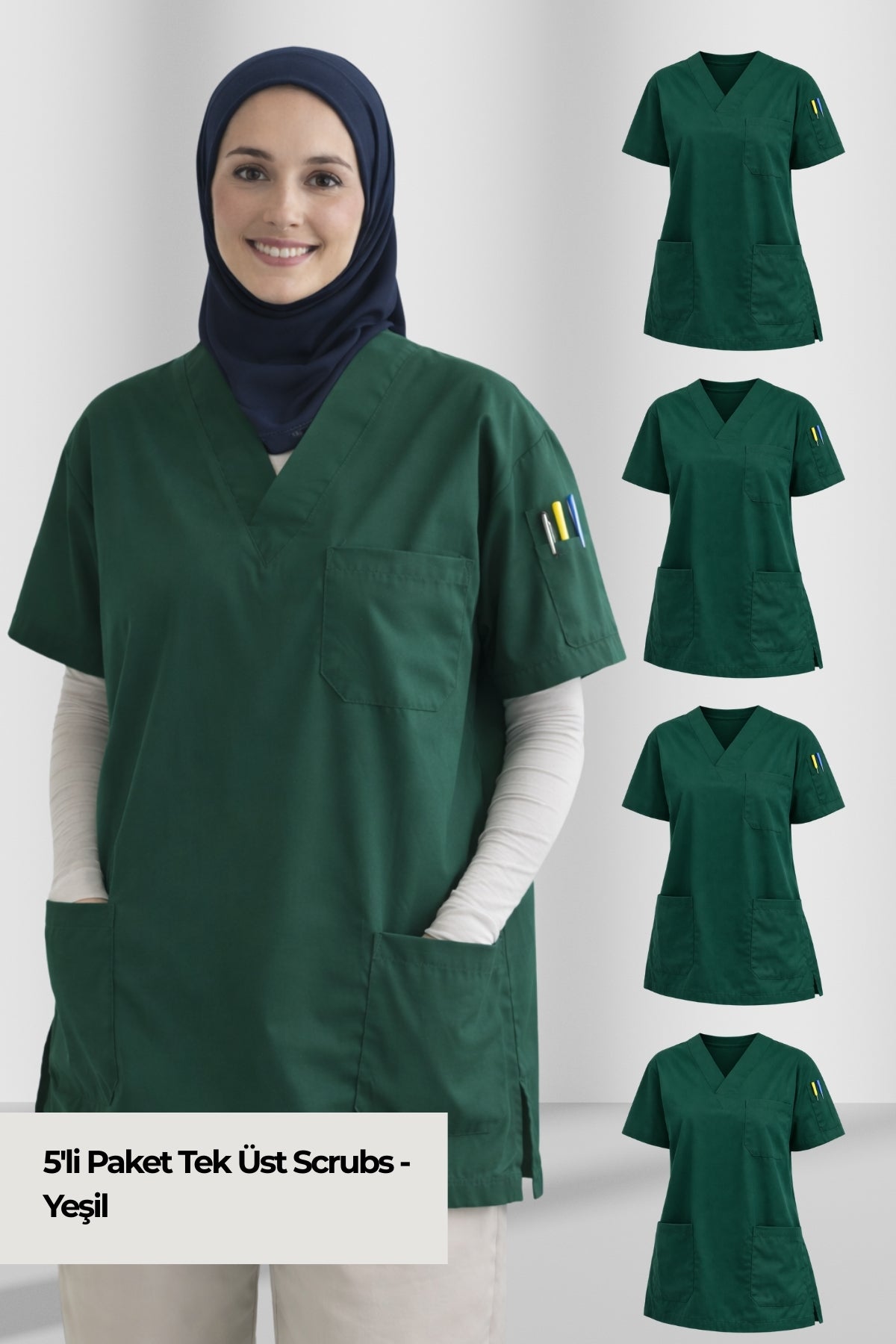 5'li Paket Tek Üst 4 Cepli Scrubs Forma