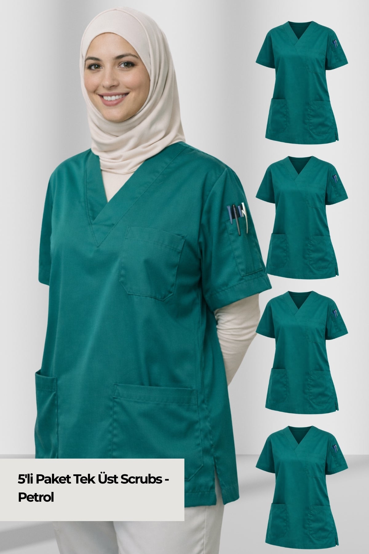 5'li Paket Tek Üst 4 Cepli Scrubs Forma