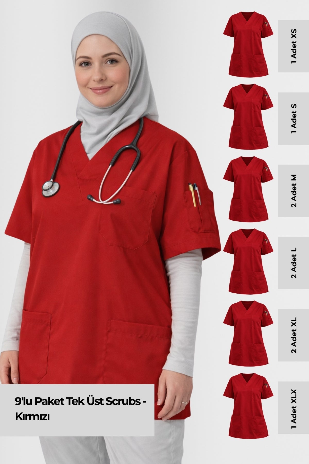 9'lu Paket Tek Üst 4 Cepli Scrubs Forma