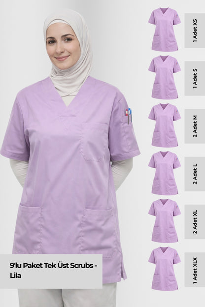 9'lu Paket Tek Üst 4 Cepli Scrubs Forma