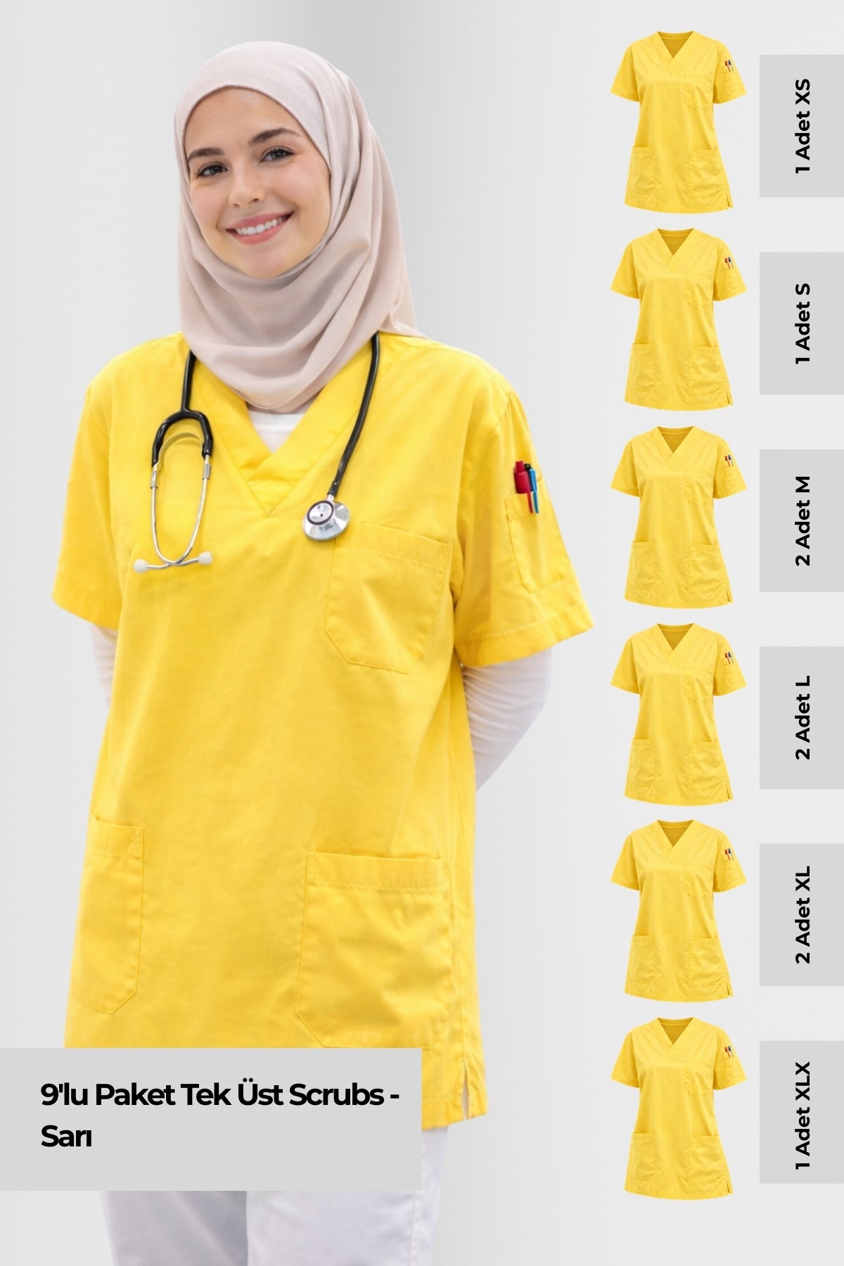 9'lu Paket Tek Üst 4 Cepli Scrubs Forma