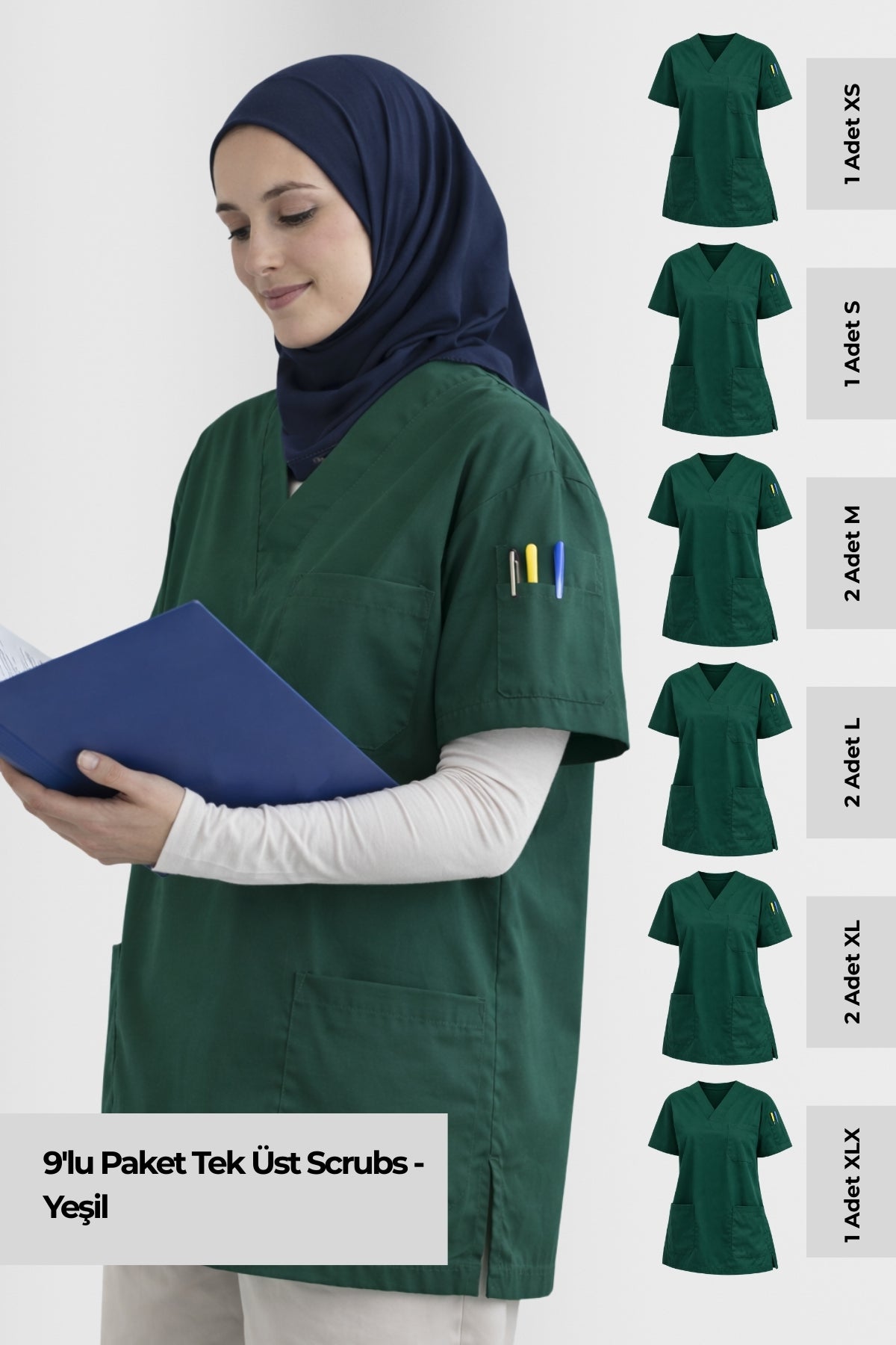 9'lu Paket Tek Üst 4 Cepli Scrubs Forma