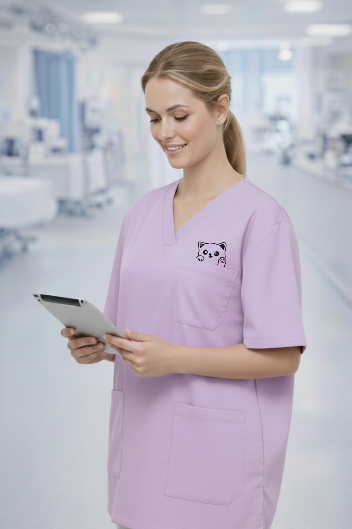 Pawline Premium Scrubs Forma Sevimli Kedi - Bordo