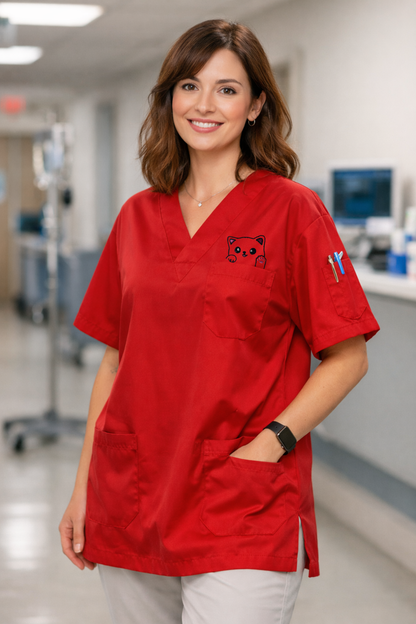 Pawline Premium Scrubs Forma Sevimli Kedi - Bordo