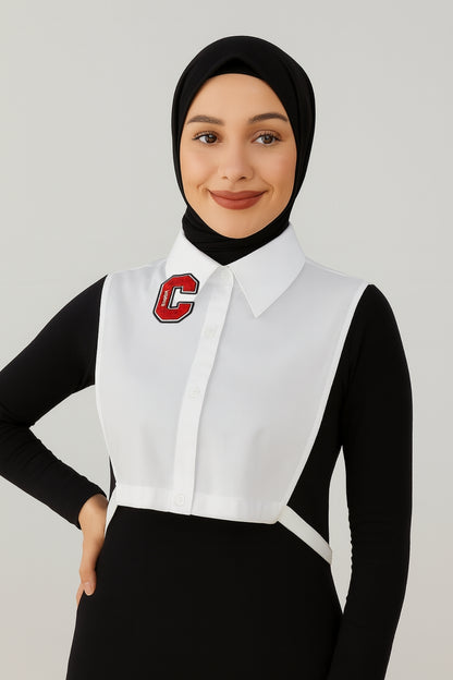 C Harf Detaylı Gömlek Yakası - Beyaz