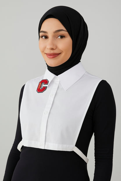 C Harf Detaylı Gömlek Yakası - Beyaz