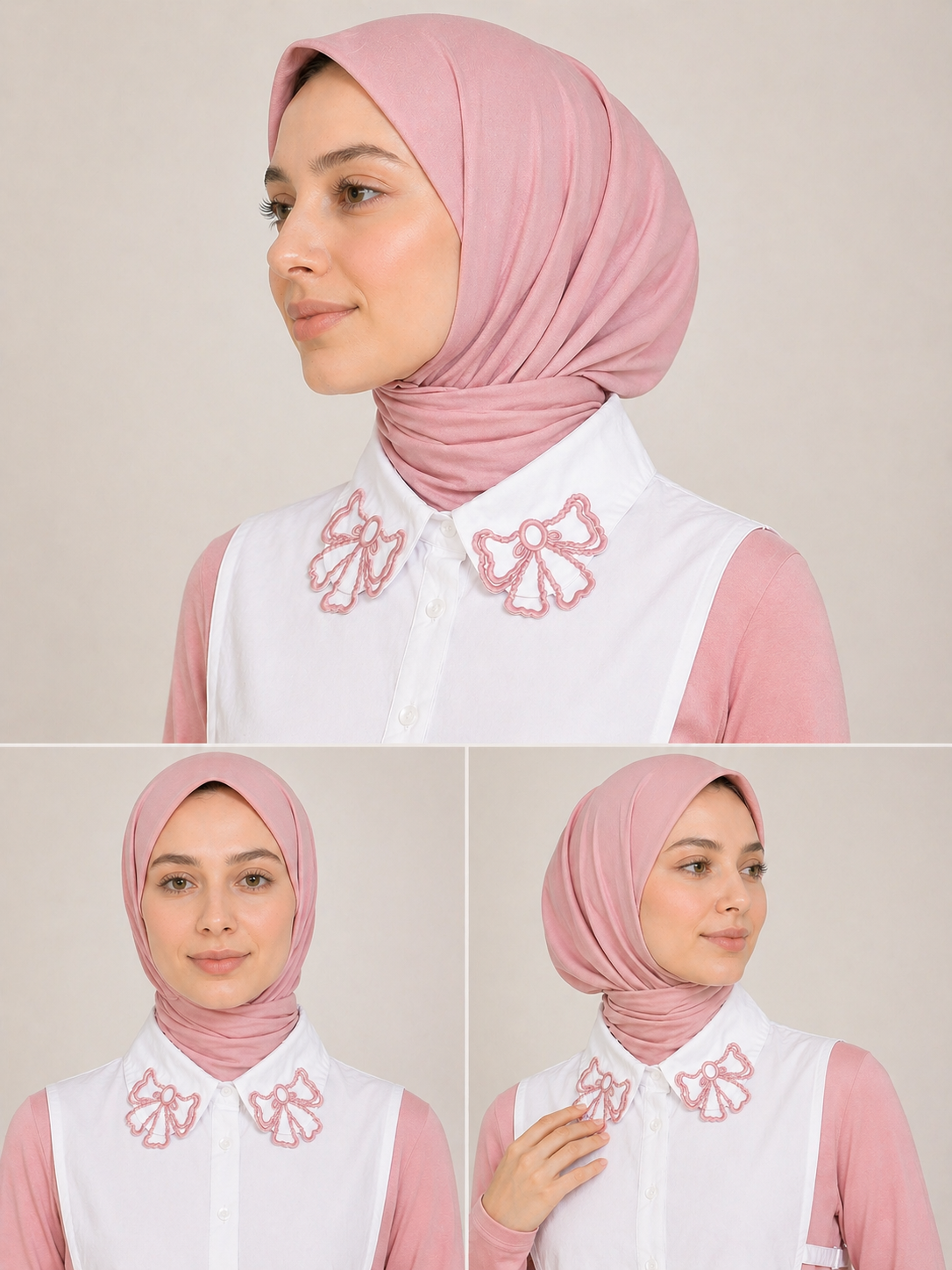 Mavi Fiyonk Nakışlı Sahte Yaka