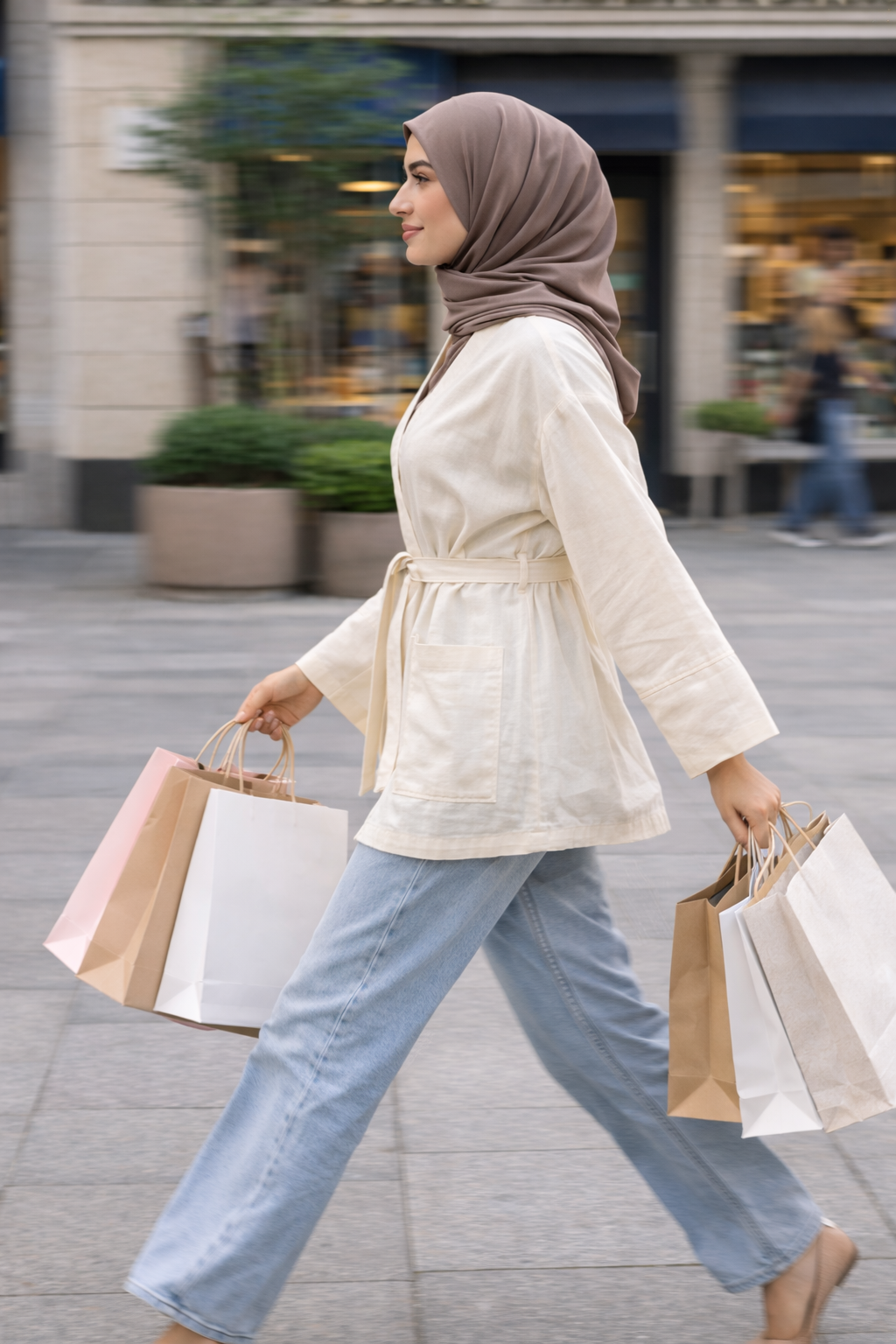 جاكيت كيمونو من القطن الخام - كريمي