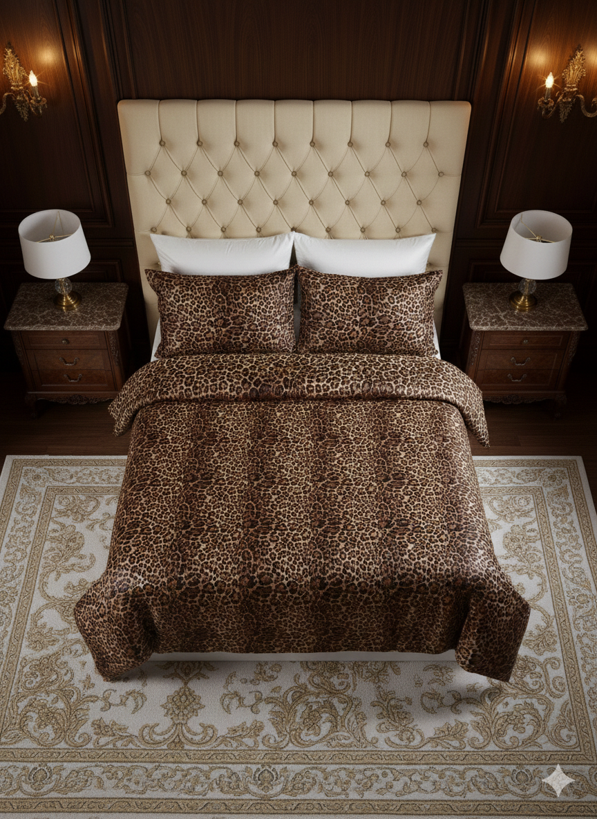 Leopar Desenli %100 Pamuk Saten Çift Kişilik Nevresim Takımı