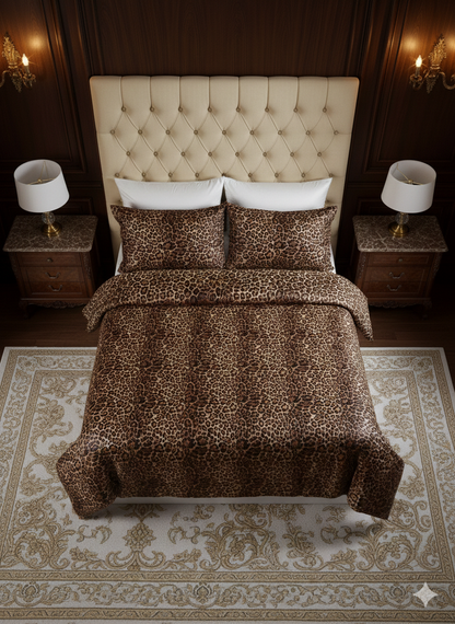 Leopar Desenli %100 Pamuk Saten Çift Kişilik Nevresim Takımı
