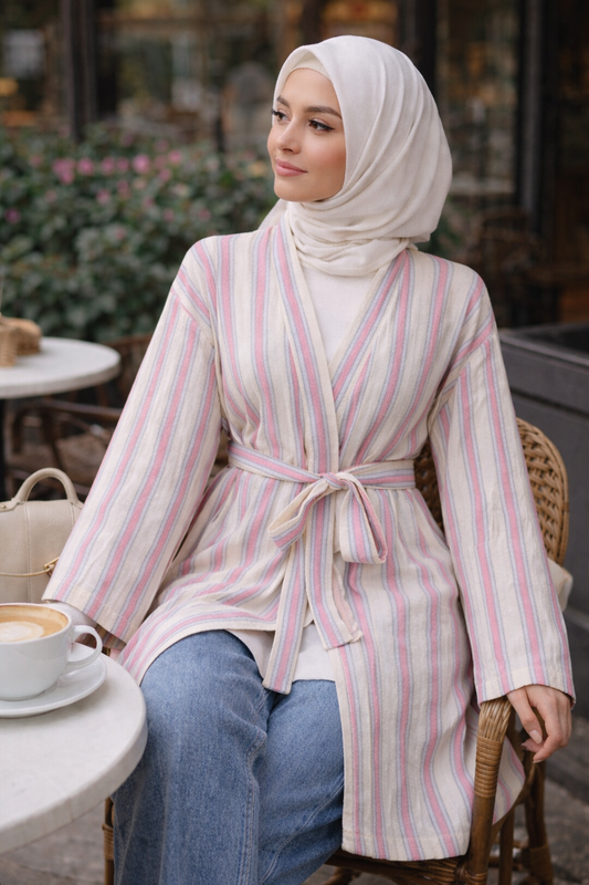 El Dokuması Kimono - Pembe Mavi