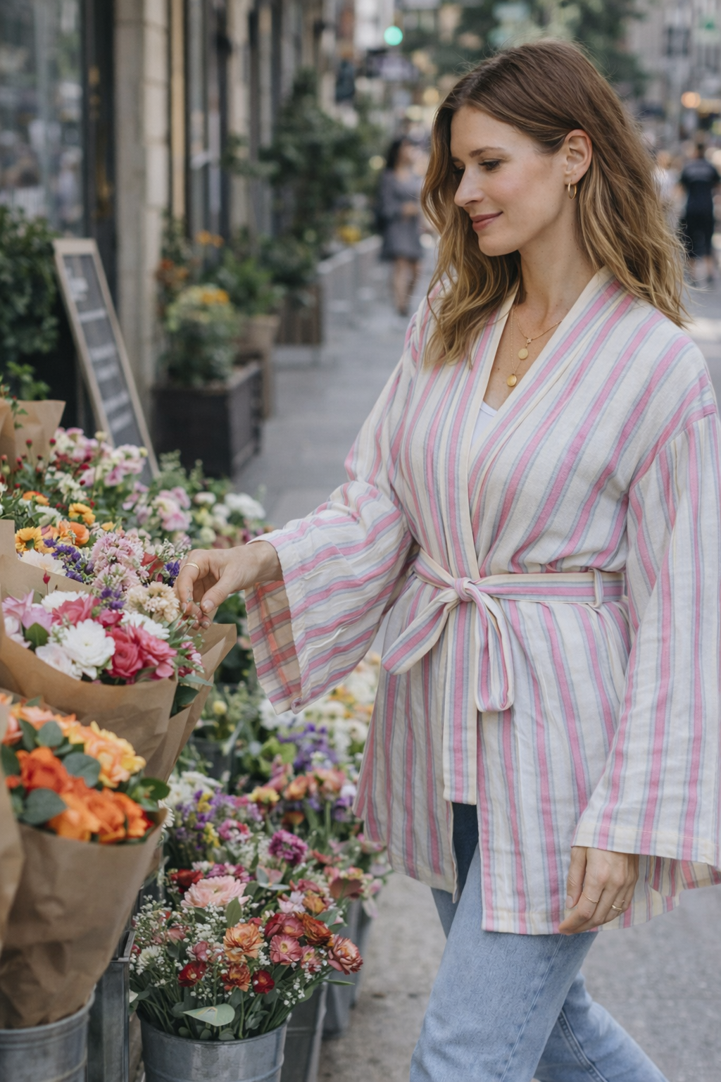 كيمونو منسوج يدويًا - وردي أزرق