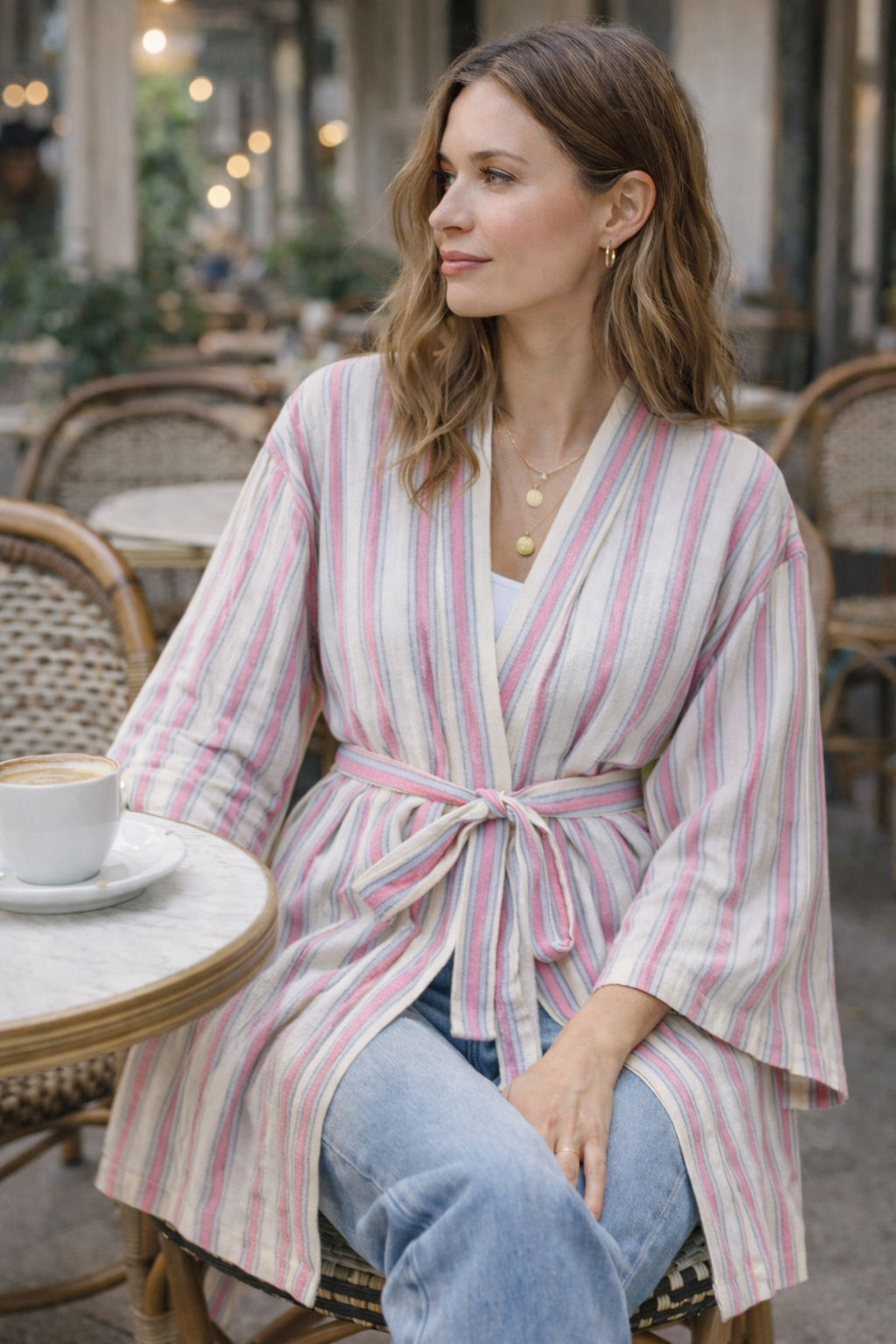 كيمونو منسوج يدويًا - وردي أزرق