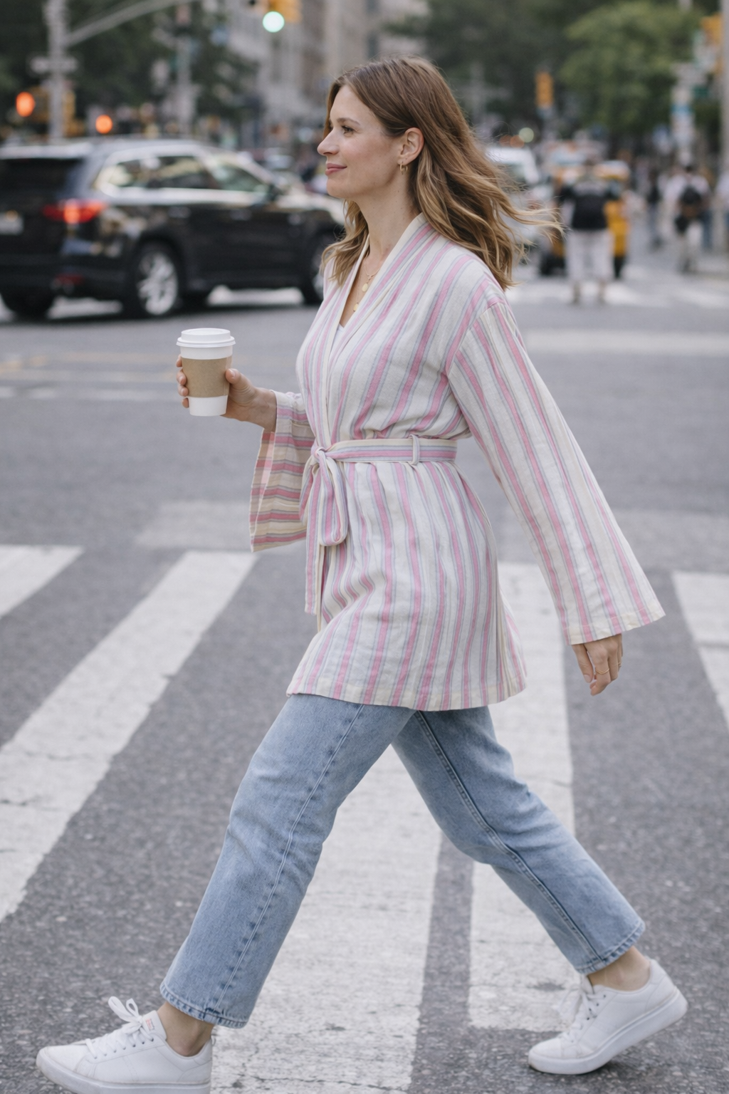 كيمونو منسوج يدويًا - وردي أزرق