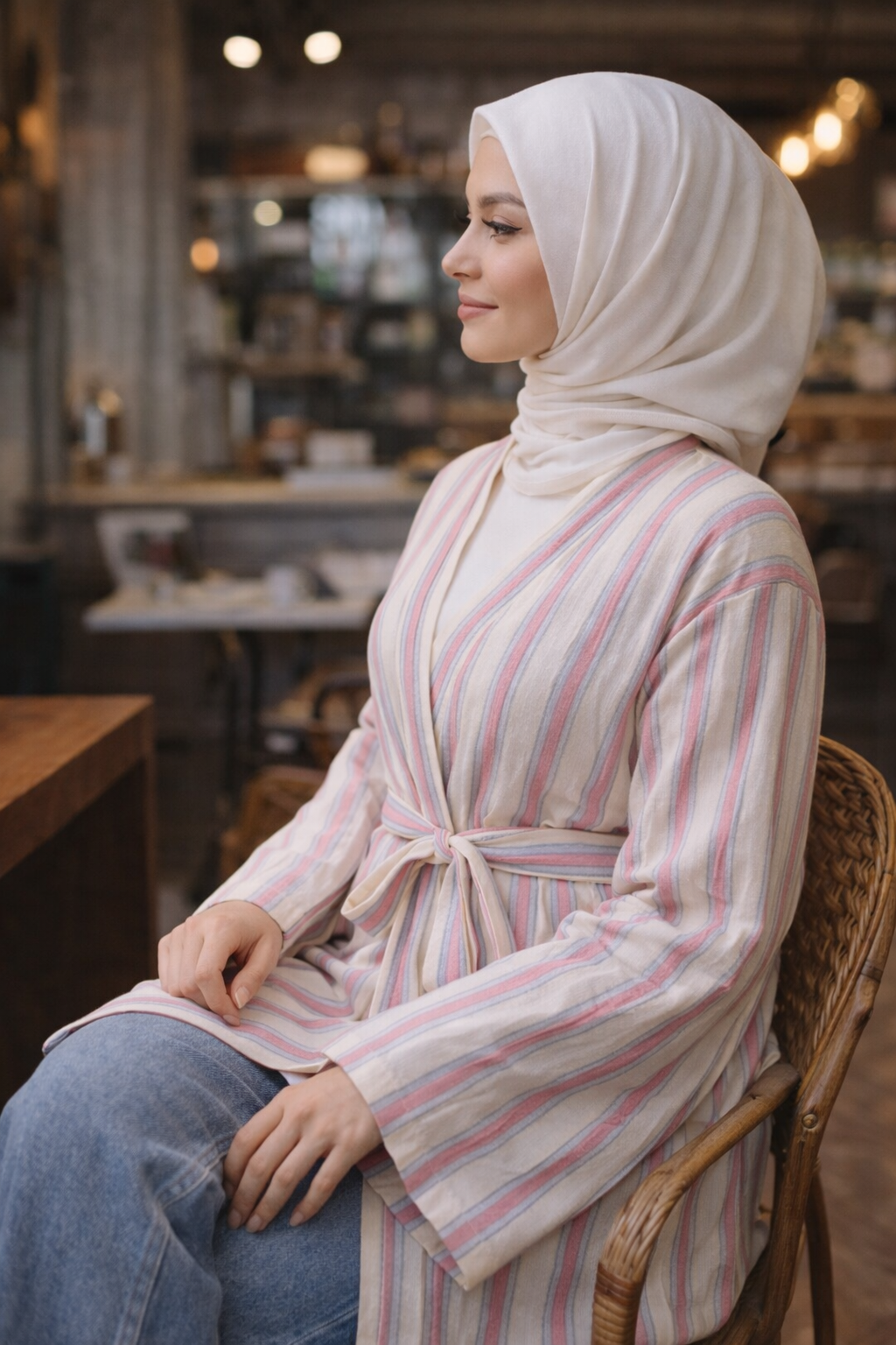 كيمونو منسوج يدويًا - وردي أزرق