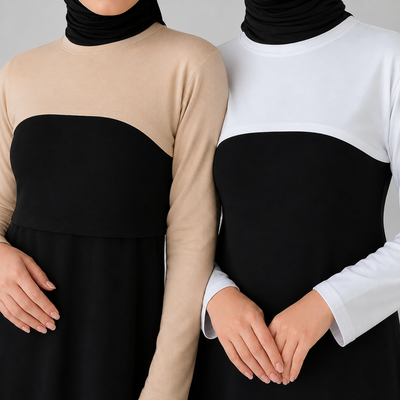 2'li Paket Bej ve Beyaz Penye Boyunluklu Kolluk