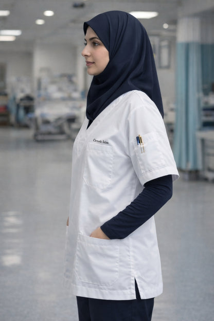 Personalized Scrubs Jersey with 4 Pockets and Name - White