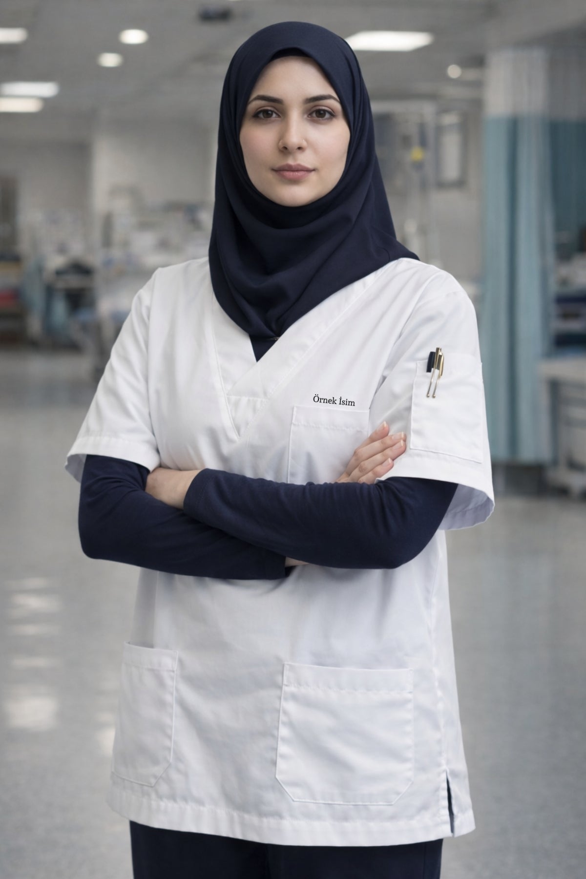 Personalized Scrubs Jersey with 4 Pockets and Name - White