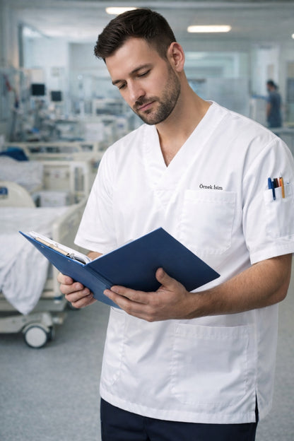 Personalized Men's Single Top 4-Pocket Scrubs Jersey - White