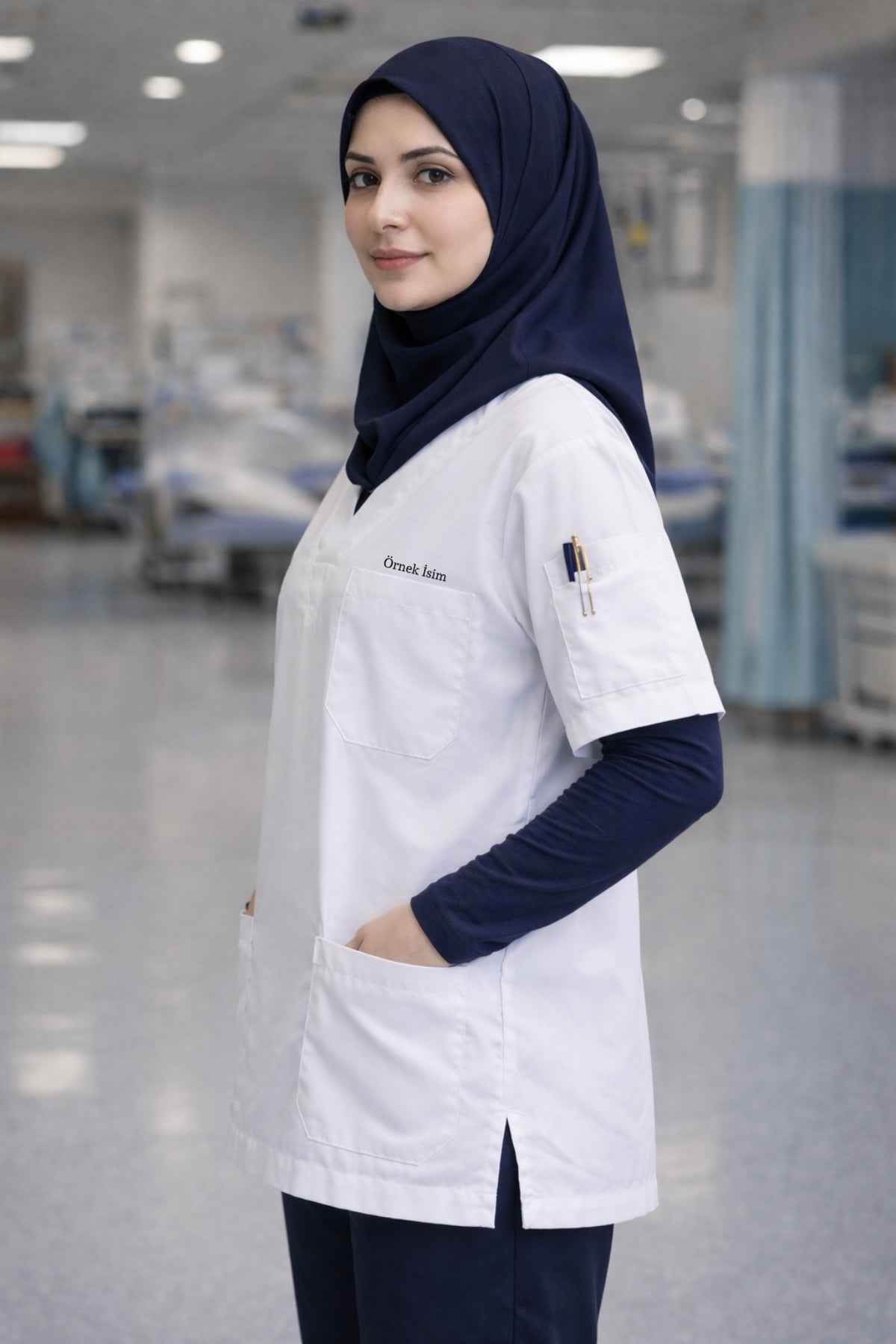 Personalized Scrubs Jersey with 4 Pockets and Name - White