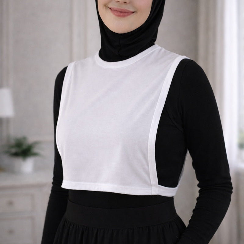 Boyunluk tesettür stilinde siyah boyunluklu kolluk ile günlük tesettür kolluk modelleri görünümü