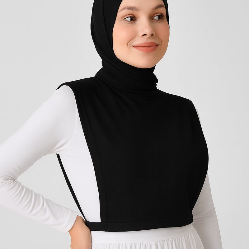 Siyah tesettür boyunluk ve kolluk kombinli penye uzun kolluk kadın tesettür boyunluk modeli