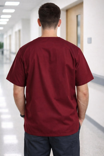 Personalized Men's Single Top 4-Pocket Scrubs Jersey - Burgundy
