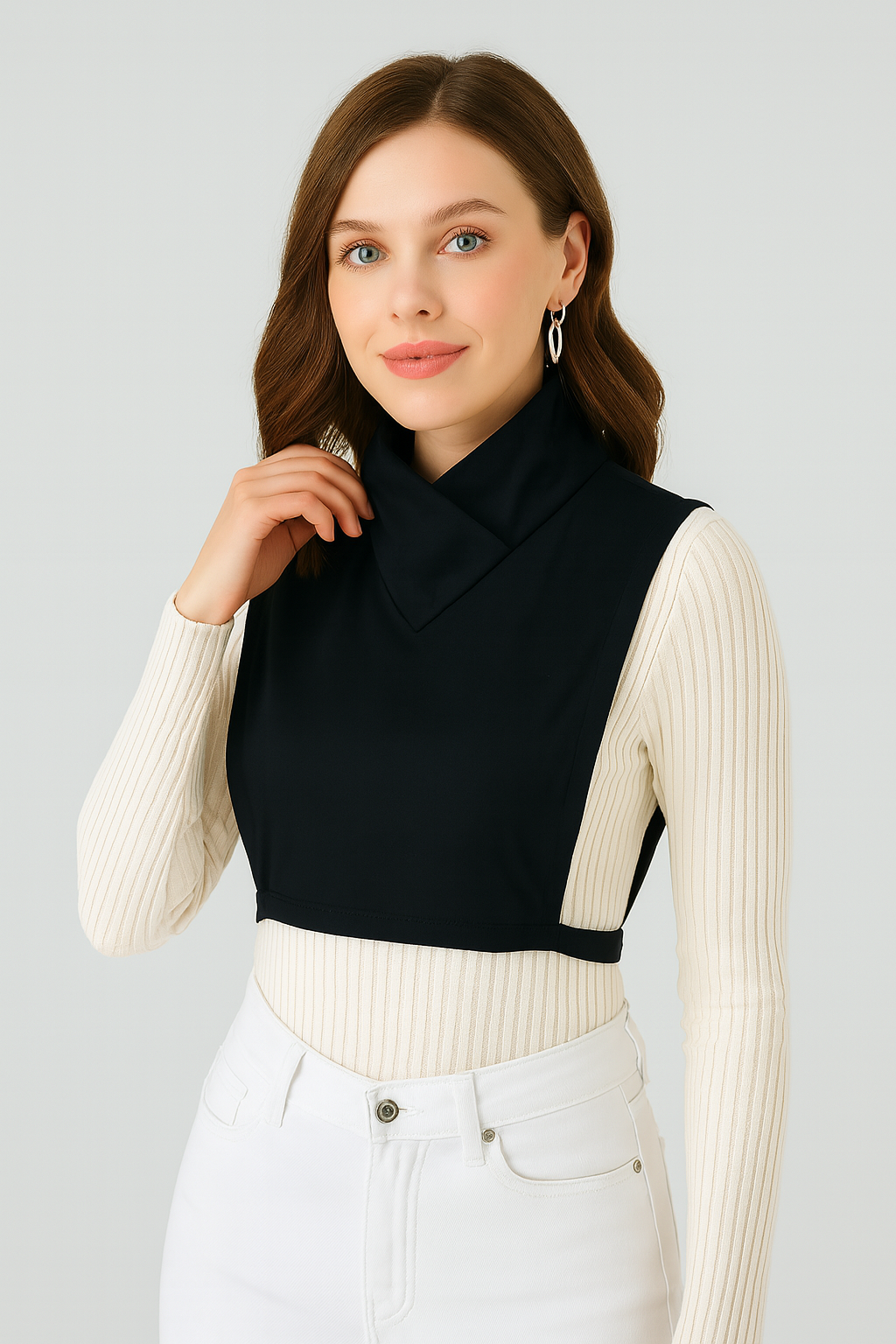 Turtleneck Sleeveless Neck Collar - White