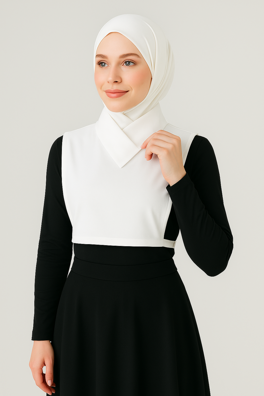 طوق رقبة بدون أكمام بياقة مدورة - أبيض