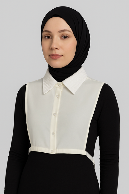 Dantel Yaka Detaylı Gömlek Yakası - Krem