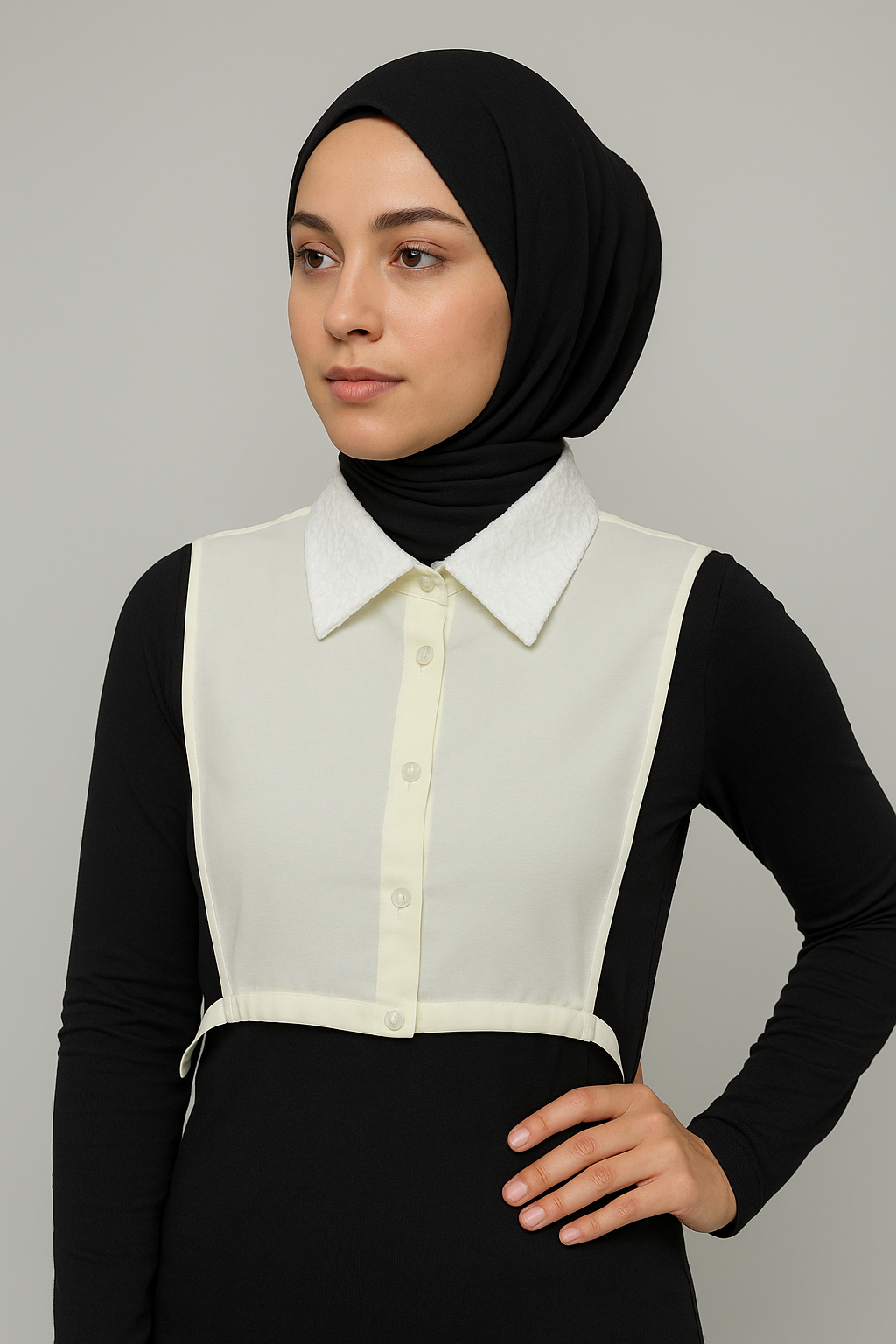 Dantel Yaka Detaylı Gömlek Yakası - Krem