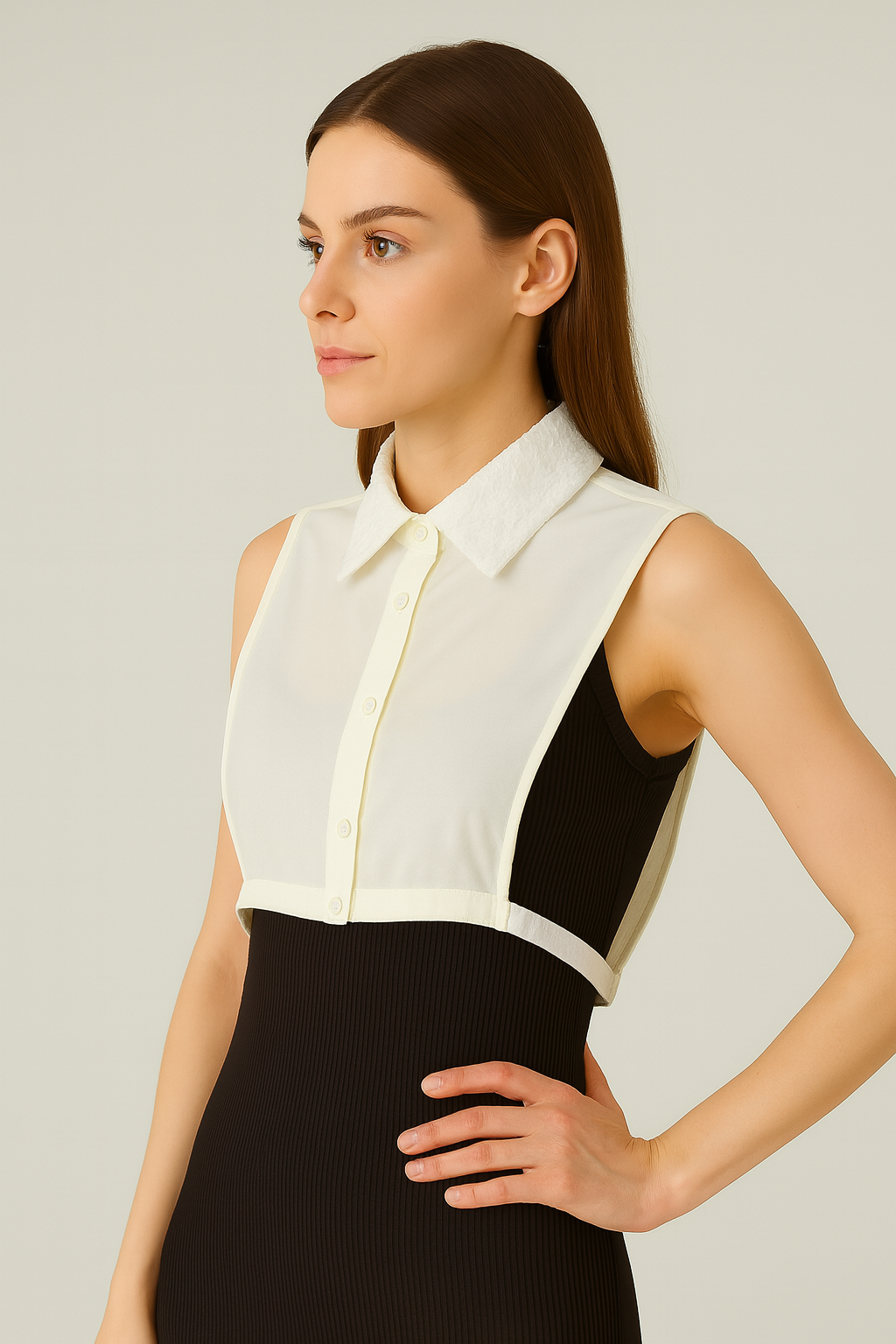 Dantel Yaka Detaylı Gömlek Yakası - Krem