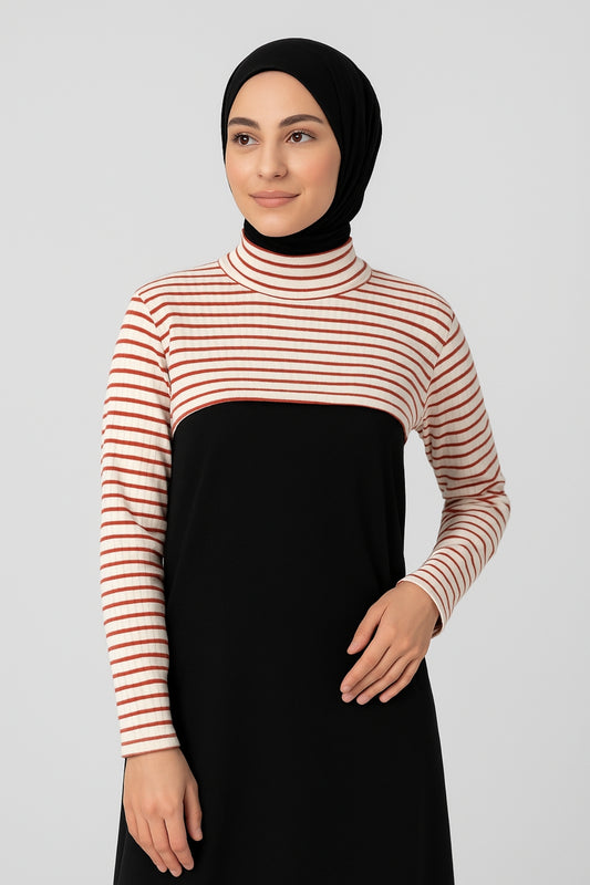 Dik Yaka Boyunluklu Kolluk - Bordo Çizgili