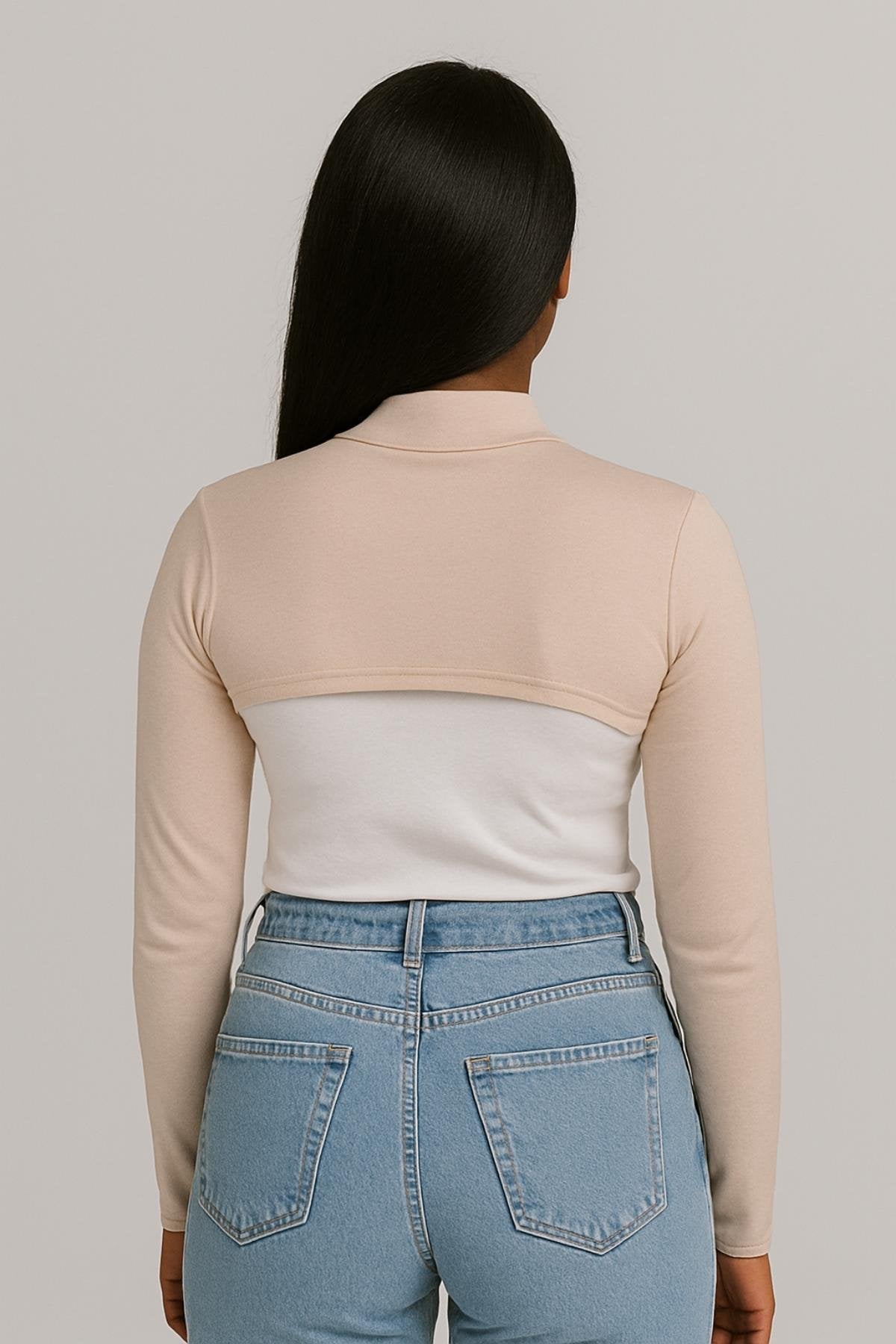 Bej Penye Boyunluklu Kolluk - Ten Rengi