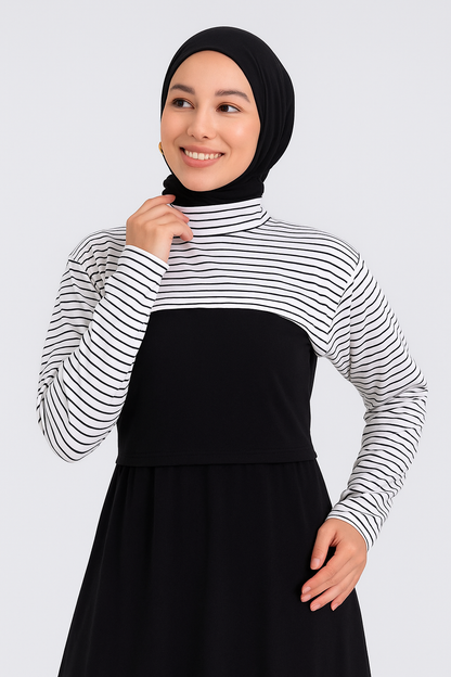 Dik Yaka Boyunluklu Kolluk - Beyaz Çizgili