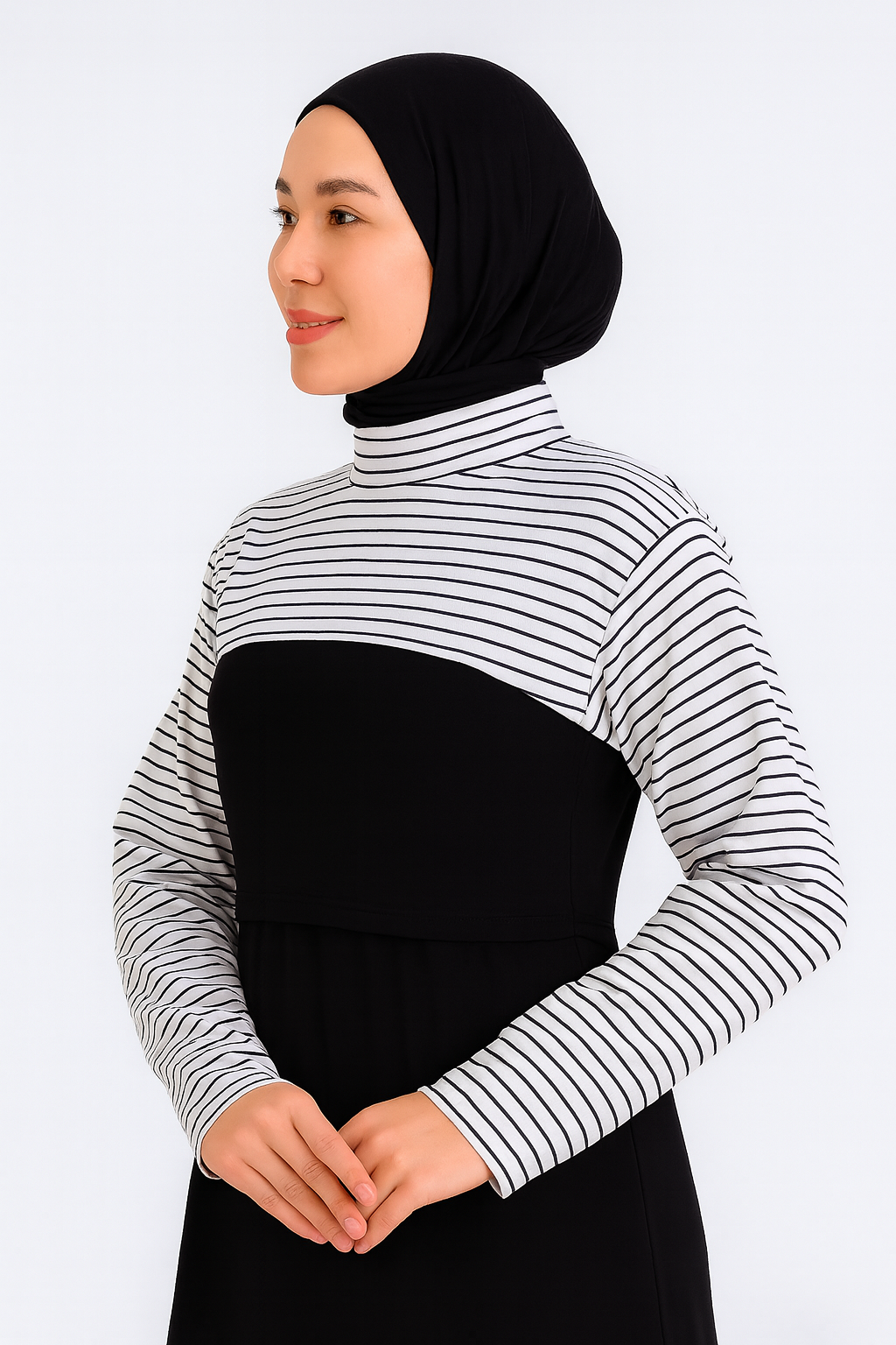 Dik Yaka Boyunluklu Kolluk - Beyaz Çizgili