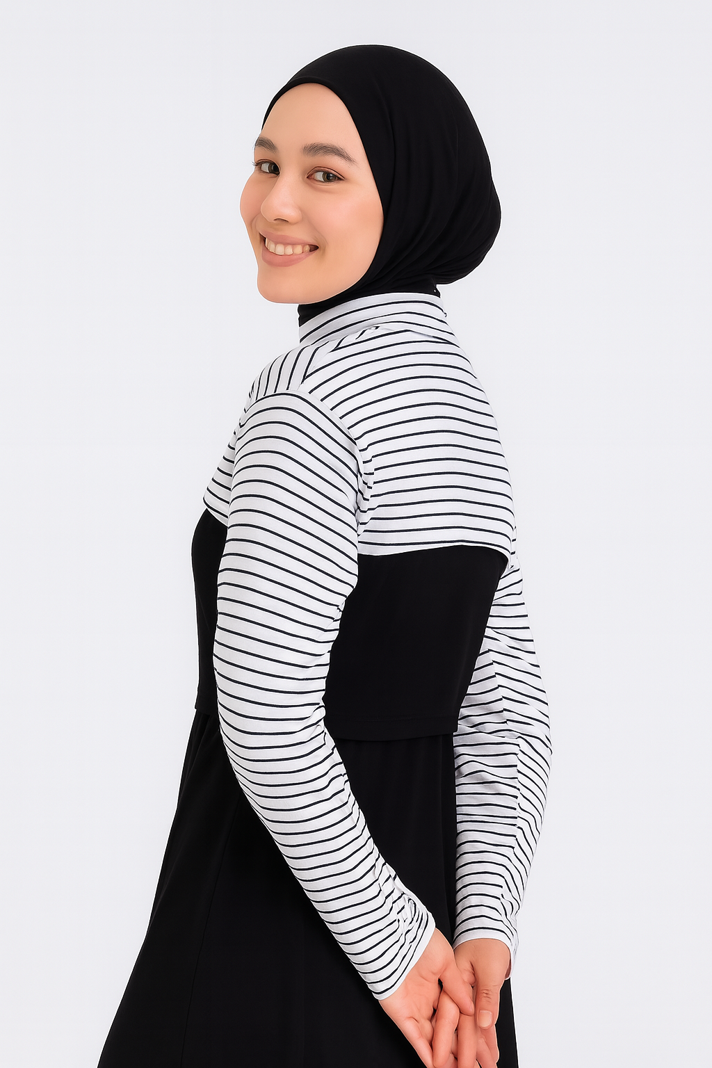 Dik Yaka Boyunluklu Kolluk - Beyaz Çizgili