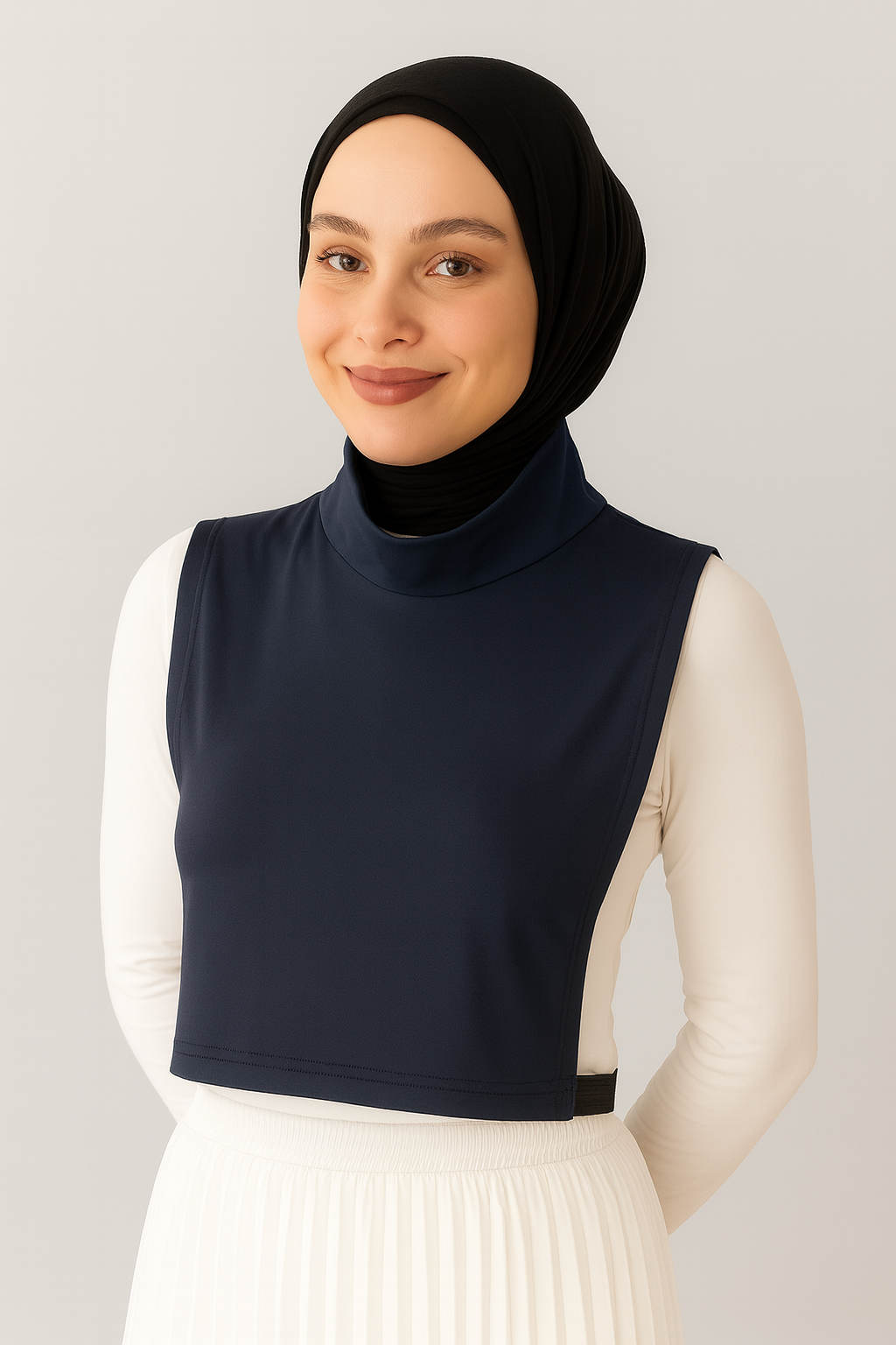 Turtleneck Sleeveless Neck Collar - Navy Blue