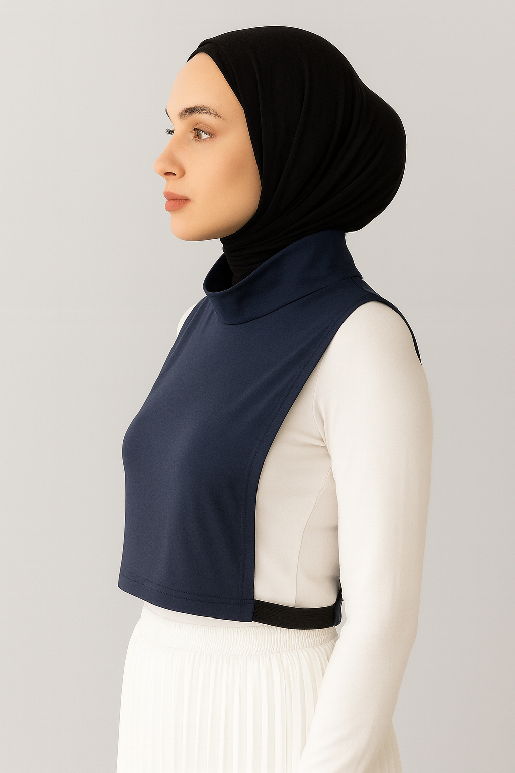 Turtleneck Sleeveless Neck Collar - Navy Blue