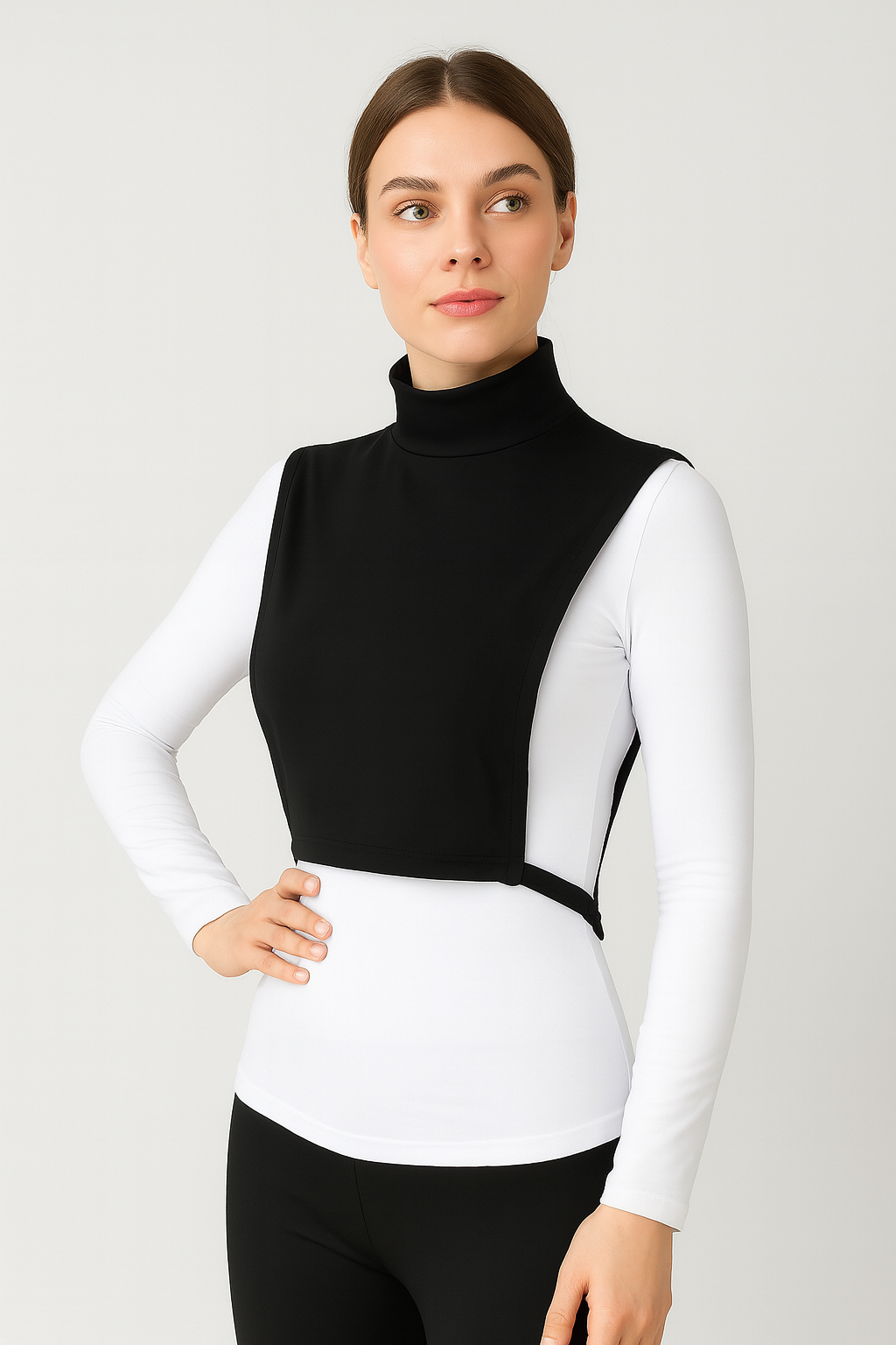 Turtleneck Sleeveless Neck Collar - Black