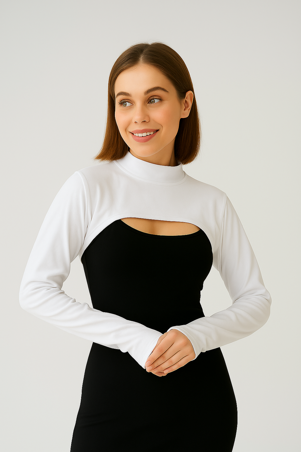 Dik Yaka Parmaklı Boyunluklu Kolluk - Beyaz