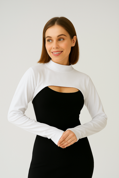 Dik Yaka Parmaklı Boyunluklu Kolluk - Beyaz