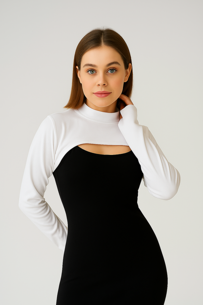 Dik Yaka Parmaklı Boyunluklu Kolluk - Beyaz