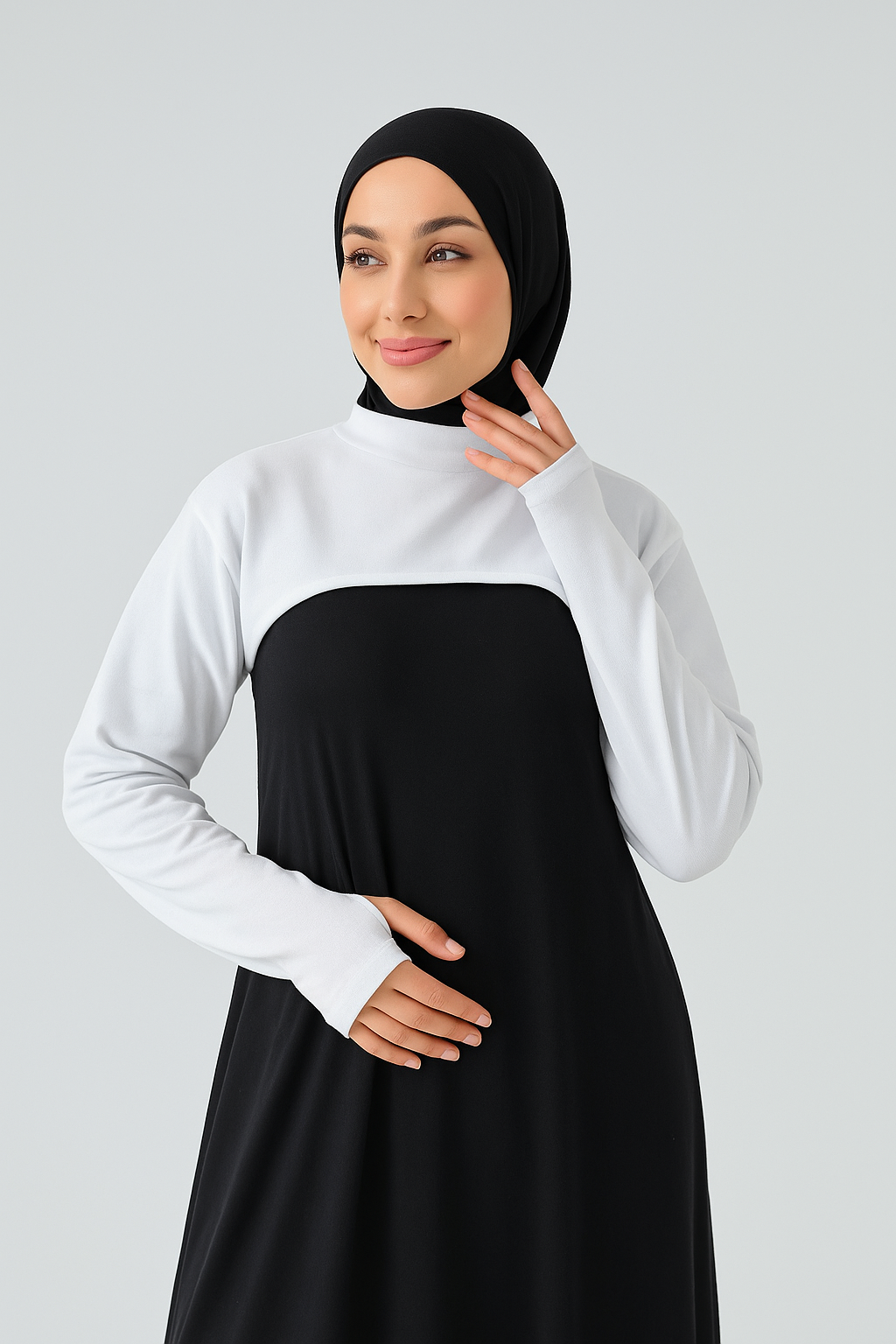 Dik Yaka Parmaklı Boyunluklu Kolluk - Beyaz