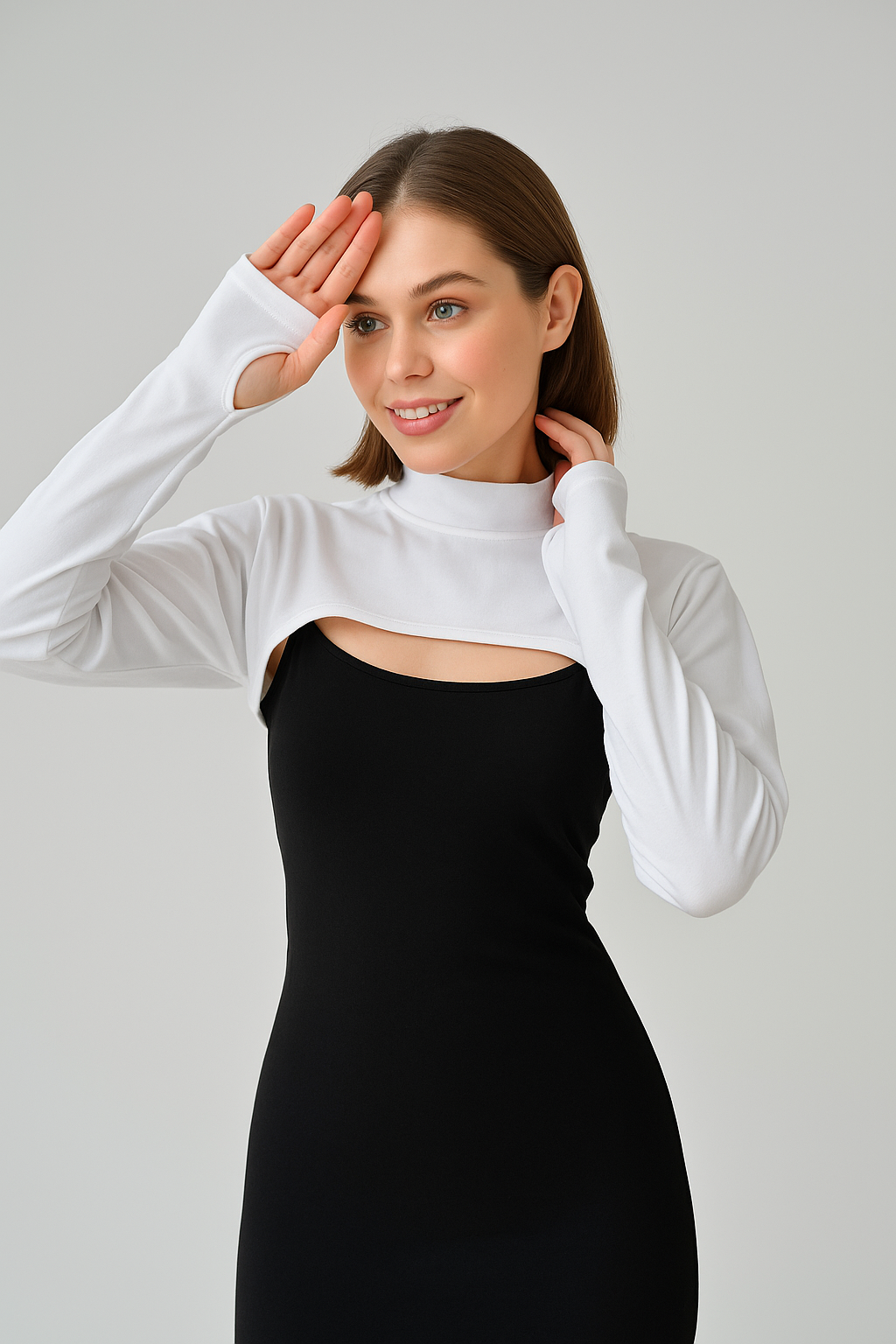 Dik Yaka Parmaklı Boyunluklu Kolluk - Beyaz